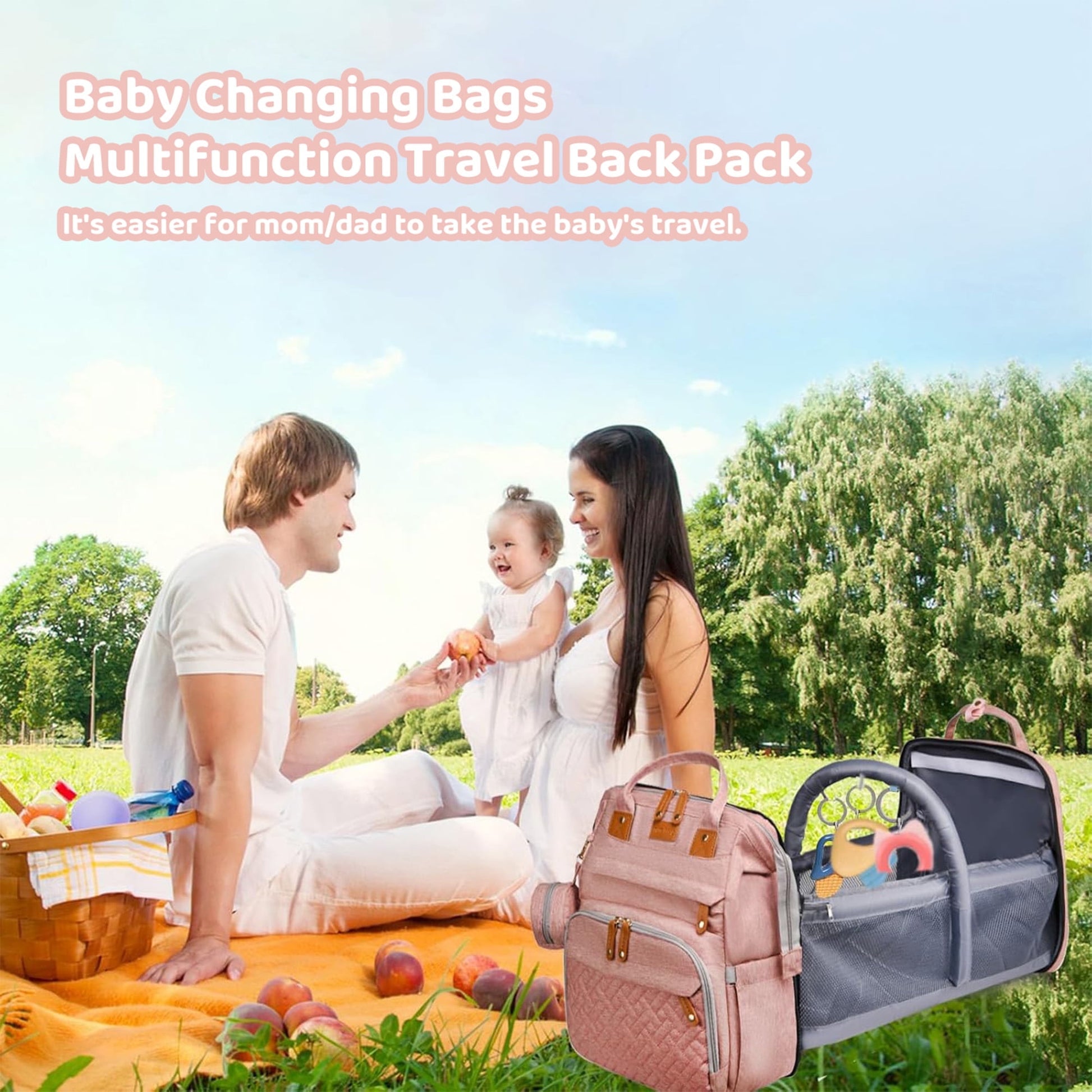 Morfone Baby Diaper Bag Backpack with Changing Station, Large Capacity Baby Bag, Waterproof Travel Backpack with USB Charging Port, Stroller Straps , Baby Shower Gifts