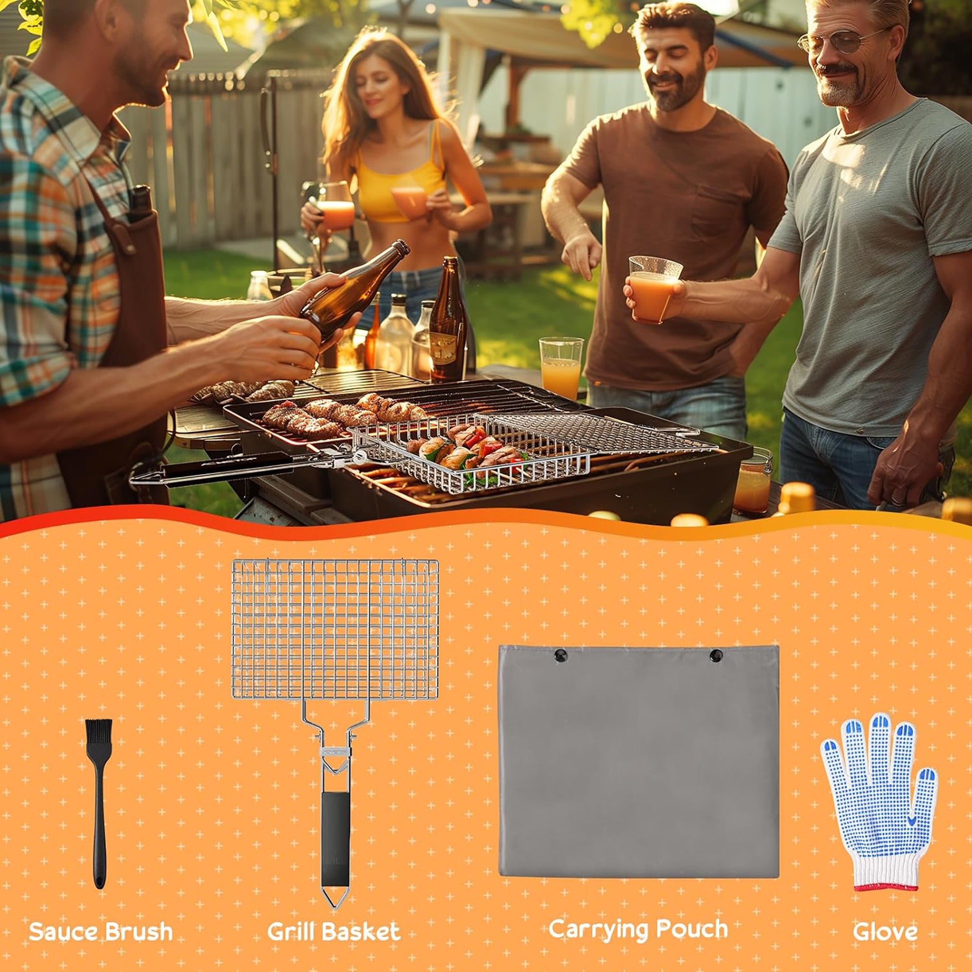 ACMETOP Grill Baskets for Outdoor Grill, Stainless Steel Large Folding Grilling Baskets with Detachable Handle, Grilling Accessories for Fish, Shrimp, Vegetables