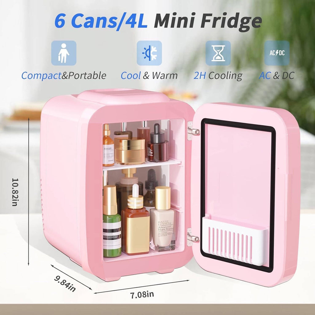 BEICHEN 4L Mini Skincare Fridge with LED Mirror – Portable Beauty Fridge for Makeup, Drinks, and Cosmetics – Quiet Small Refrigerator for Bedroom, Office, Dorm, or Car Use