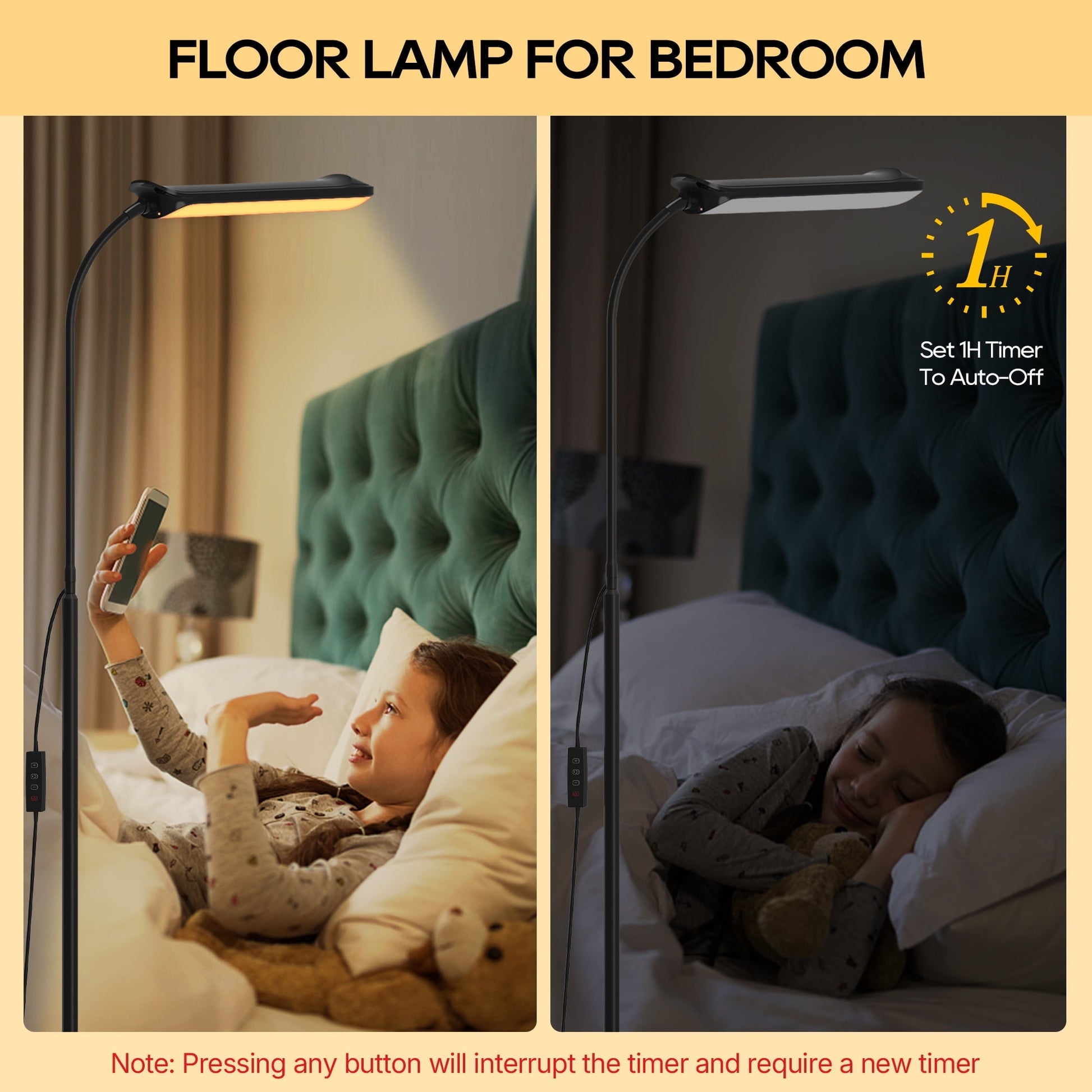 ACMETOP LED Floor Lamp for Living Room with Remote Control, Standing Lamp with Stepless Dimmable & 3 Color Temperatures Bulb