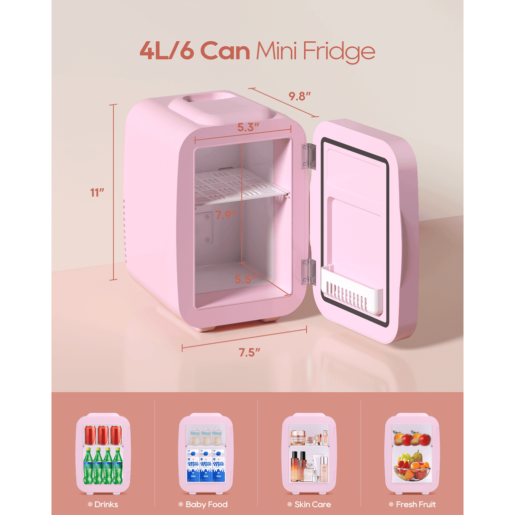 ACMETOP Skincare Fridge with Dimmable LED Light Mirror,4L/6 Can Mini Fridge for Skincare and Makeup,Cooler & Warmer, Portable Small Fridge for for Bedroom, Office, Dorm and Car,
