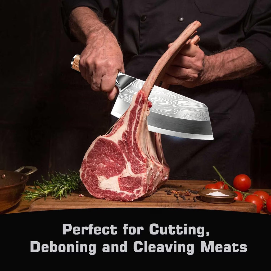 ACMETOP Meat Cleaver Knife, 8" Butcher Knife, High Carbon Stainless Steel Chinese Cleaver with Wooden Handle, Chef Knife for Meat Vegetable