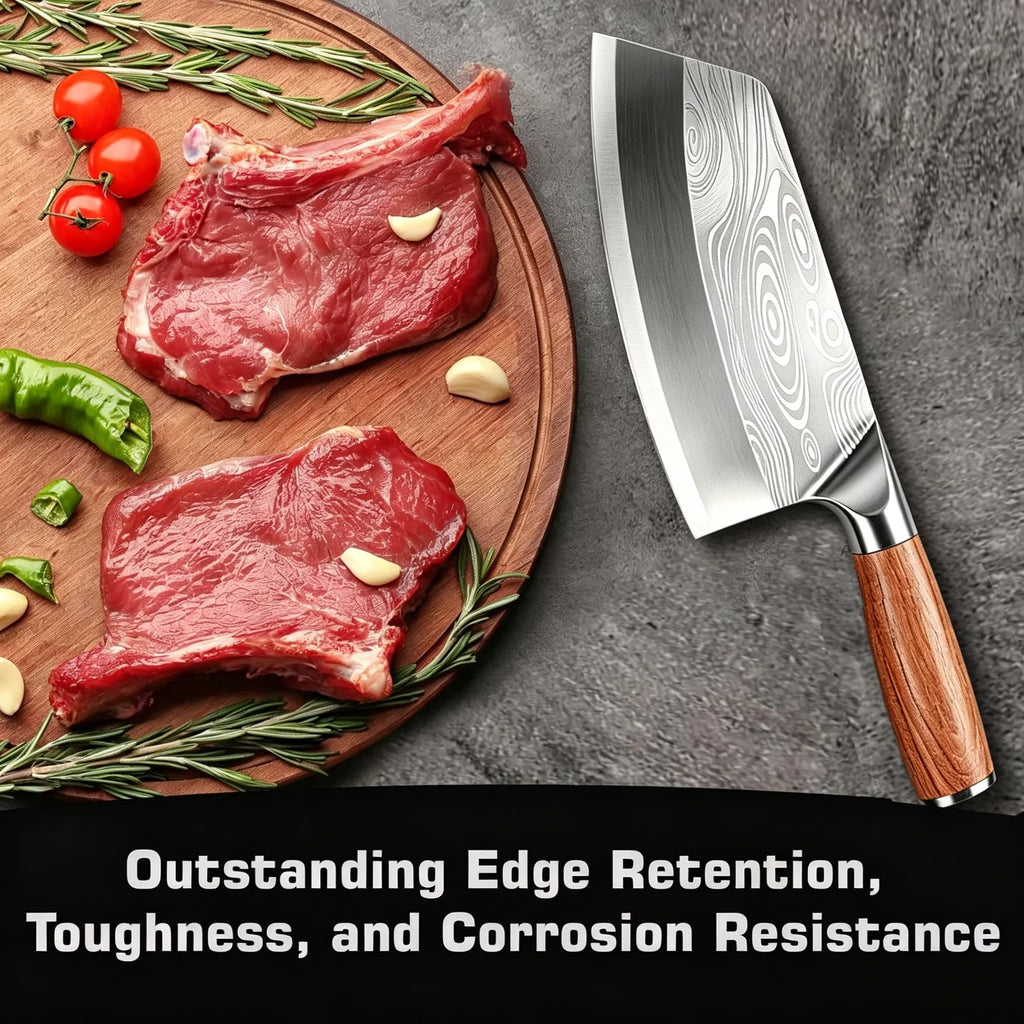 ACMETOP Meat Cleaver Knife, 8" Butcher Knife, High Carbon Stainless Steel Chinese Cleaver with Wooden Handle, Chef Knife for Meat Vegetable