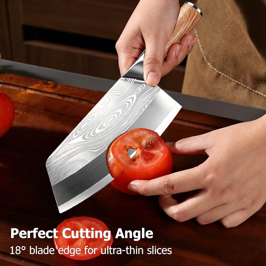 ACMETOP Meat Cleaver Knife, 8" Butcher Knife, High Carbon Stainless Steel Chinese Cleaver with Wooden Handle, Chef Knife for Meat Vegetable