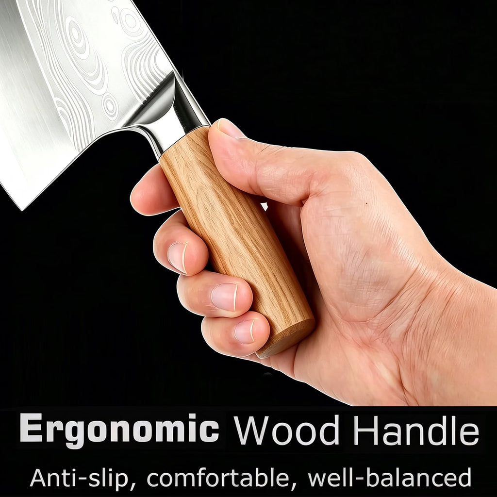 ACMETOP Meat Cleaver Knife, 8" Butcher Knife, High Carbon Stainless Steel Chinese Cleaver with Wooden Handle, Chef Knife for Meat Vegetable