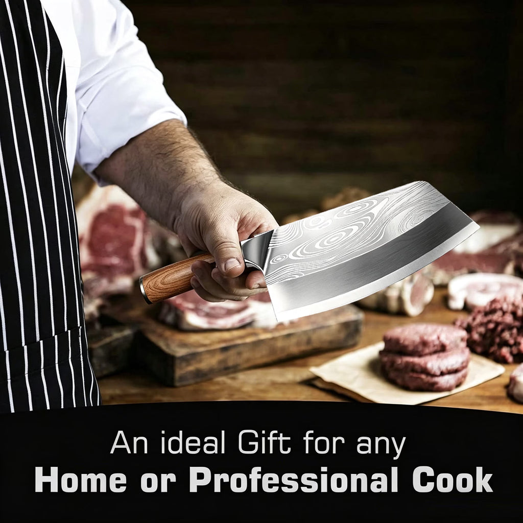 ACMETOP Meat Cleaver Knife, 8" Butcher Knife, High Carbon Stainless Steel Chinese Cleaver with Wooden Handle, Chef Knife for Meat Vegetable