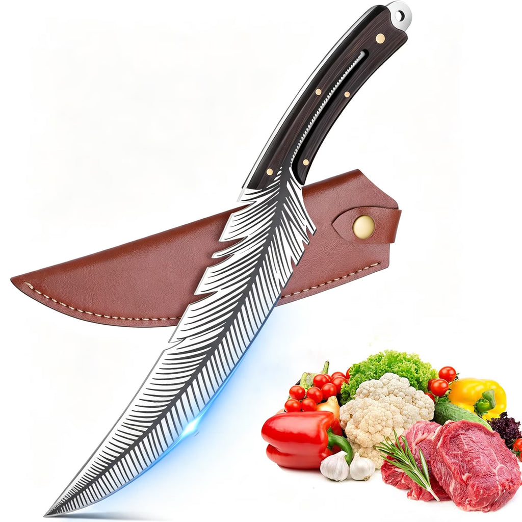 ACMETOP Feather Knife Professional Viking Knife Meat Cleaver Butcher Knife Boning Knife for Kitchen Camping Chef Knives Gifts for Men Women