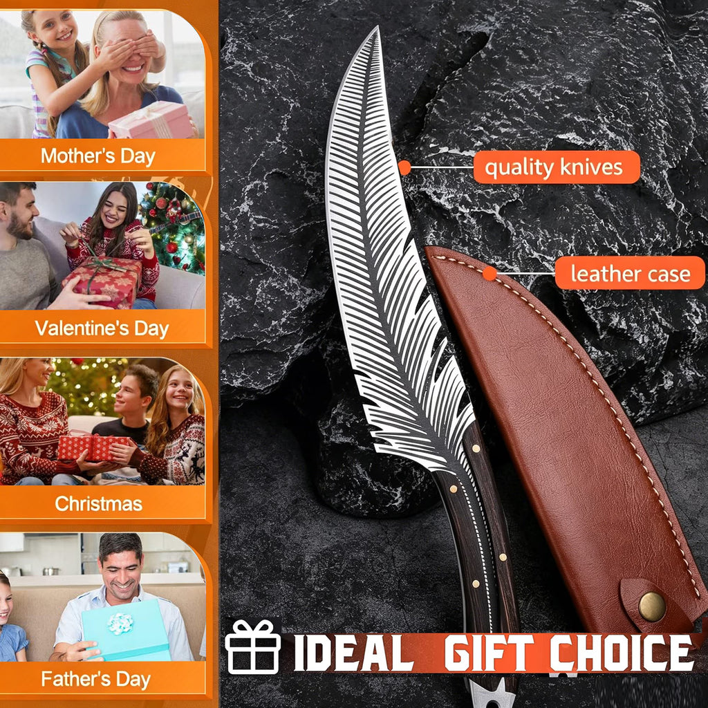 ACMETOP Feather Knife Professional Viking Knife Meat Cleaver Butcher Knife Boning Knife for Kitchen Camping Chef Knives Gifts for Men Women