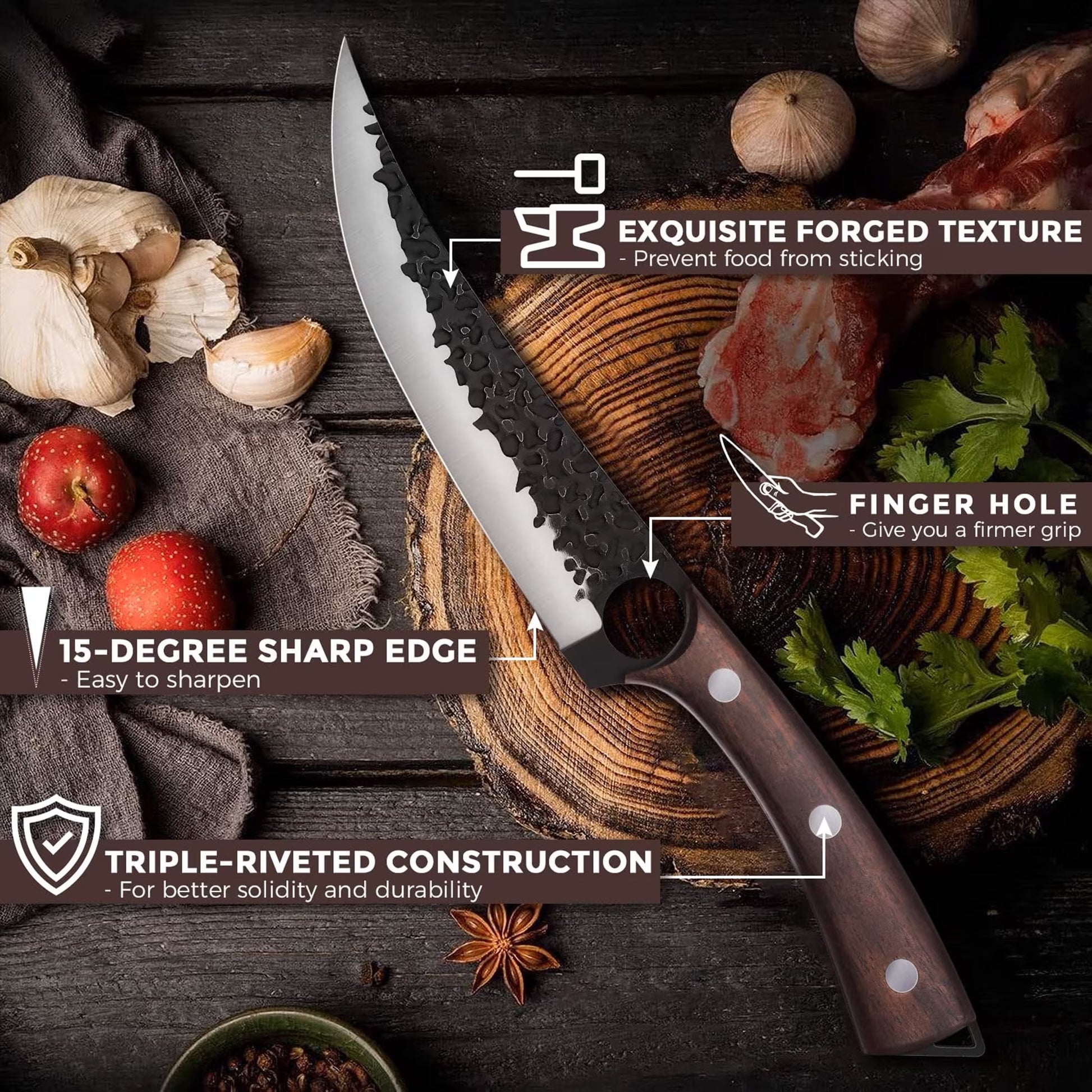 ACMETOP 7 Inch Boning Knife Hand Forgead Fillet Knife Full Tang Chef Knives Meat Vegetable Cleaver High Carbon Steel Kitchen Knives Christmas Gift for Men and Women