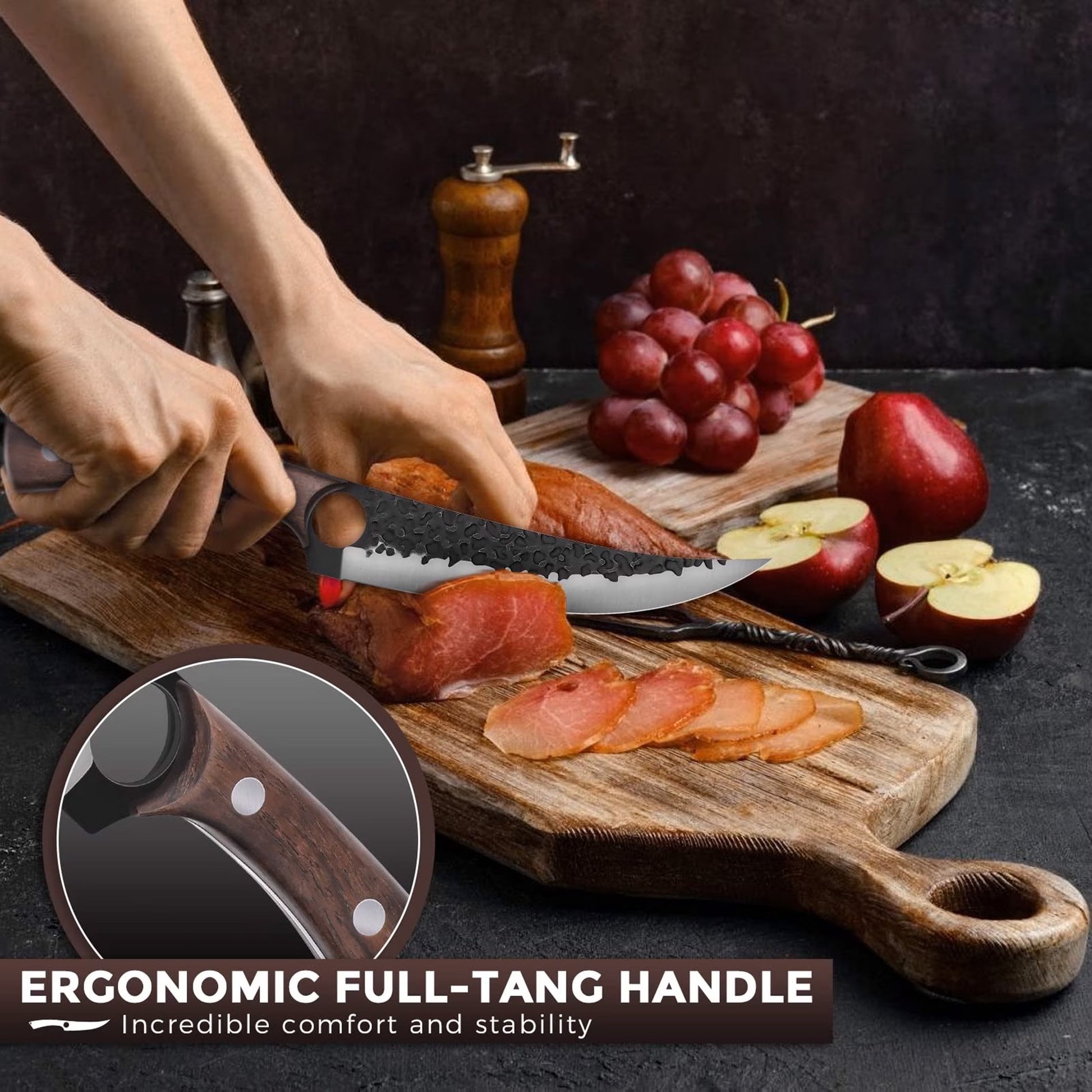 ACMETOP 7 Inch Boning Knife Hand Forgead Fillet Knife Full Tang Chef Knives Meat Vegetable Cleaver High Carbon Steel Kitchen Knives Christmas Gift for Men and Women