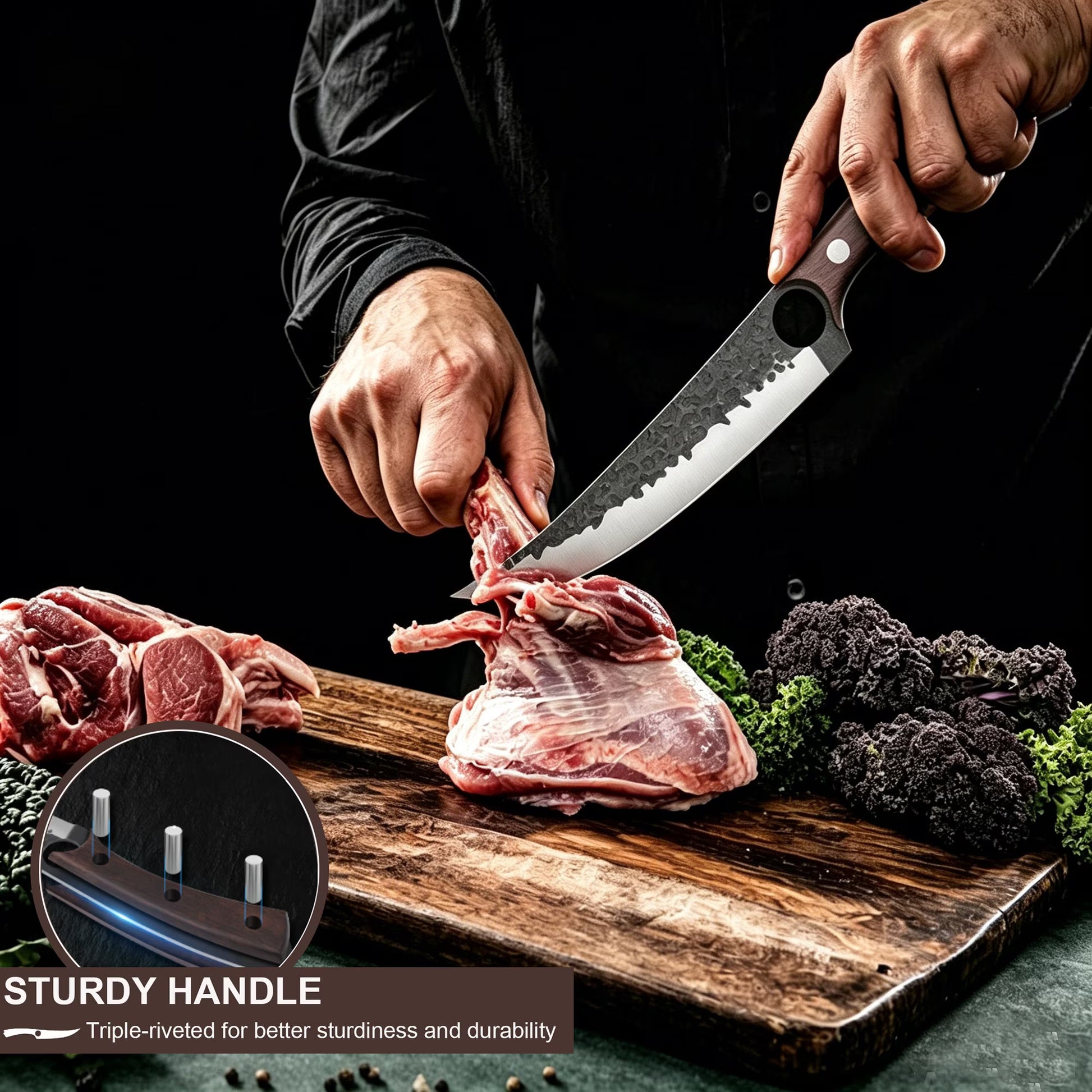 ACMETOP 7 Inch Boning Knife Hand Forgead Fillet Knife Full Tang Chef Knives Meat Vegetable Cleaver High Carbon Steel Kitchen Knives Christmas Gift for Men and Women
