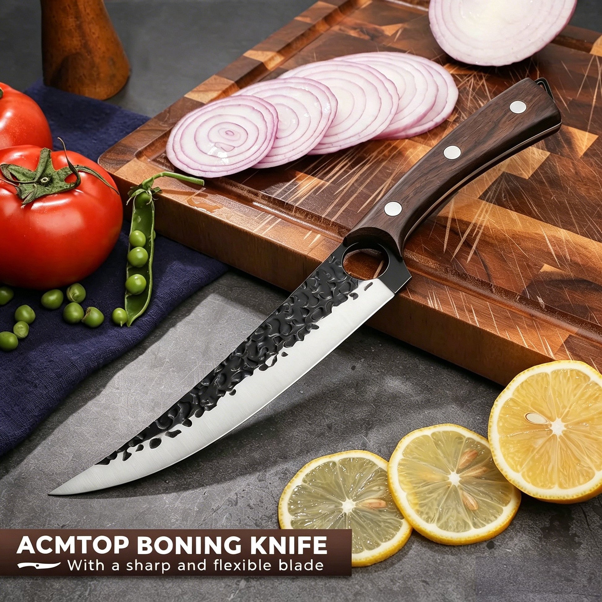 ACMETOP 7 Inch Boning Knife Hand Forgead Fillet Knife Full Tang Chef Knives Meat Vegetable Cleaver High Carbon Steel Kitchen Knives Christmas Gift for Men and Women