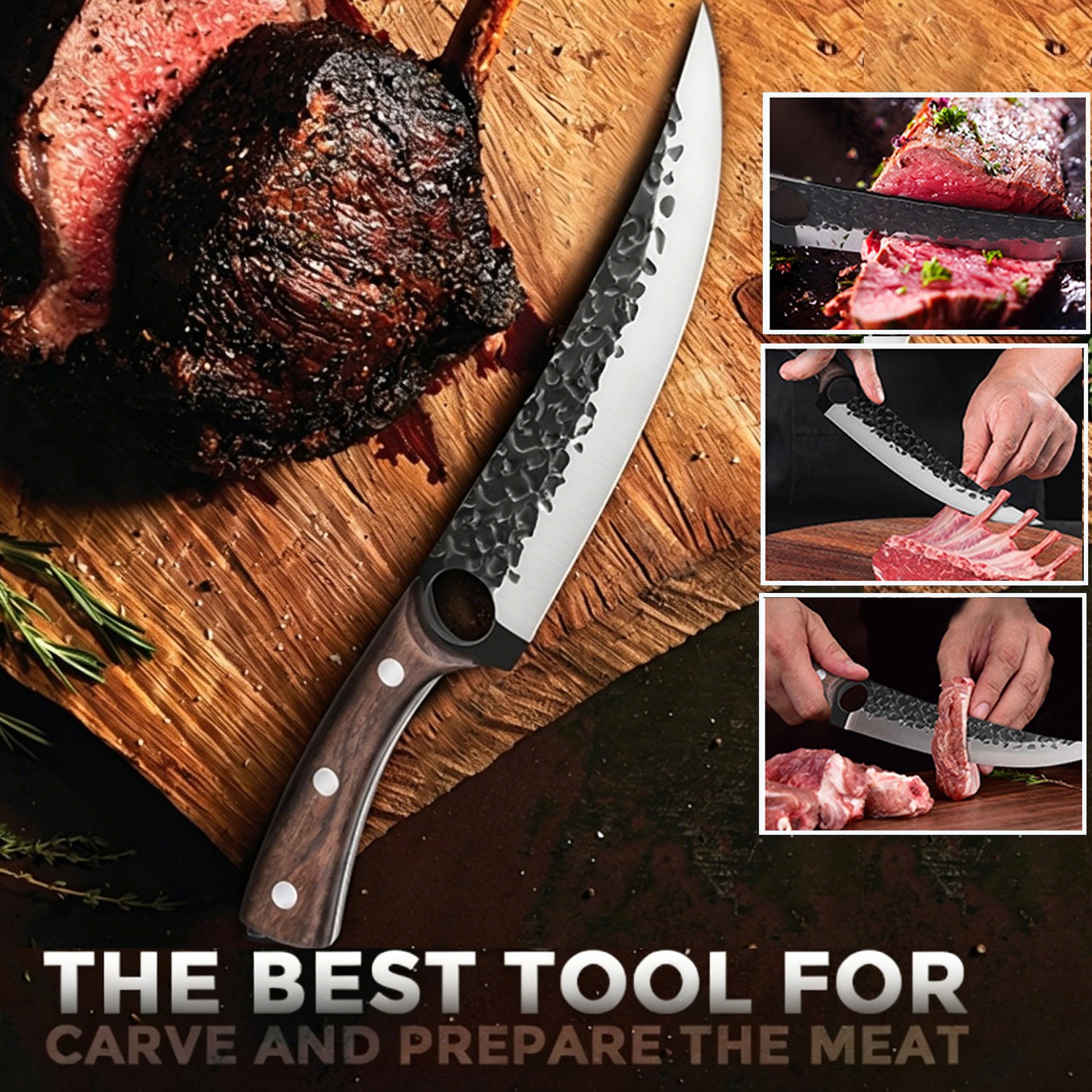 ACMETOP 7 Inch Boning Knife Hand Forgead Fillet Knife Full Tang Chef Knives Meat Vegetable Cleaver High Carbon Steel Kitchen Knives Christmas Gift for Men and Women