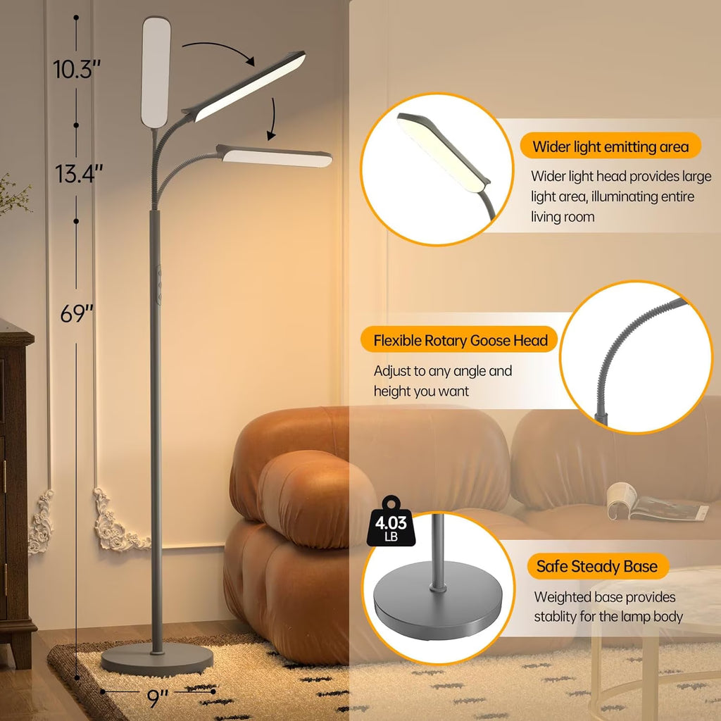 ACMETOP LED Floor Lamp for Living Room with Remote Control, Standing Lamp with Stepless Dimmable & 4 Color Temperatures Bulb