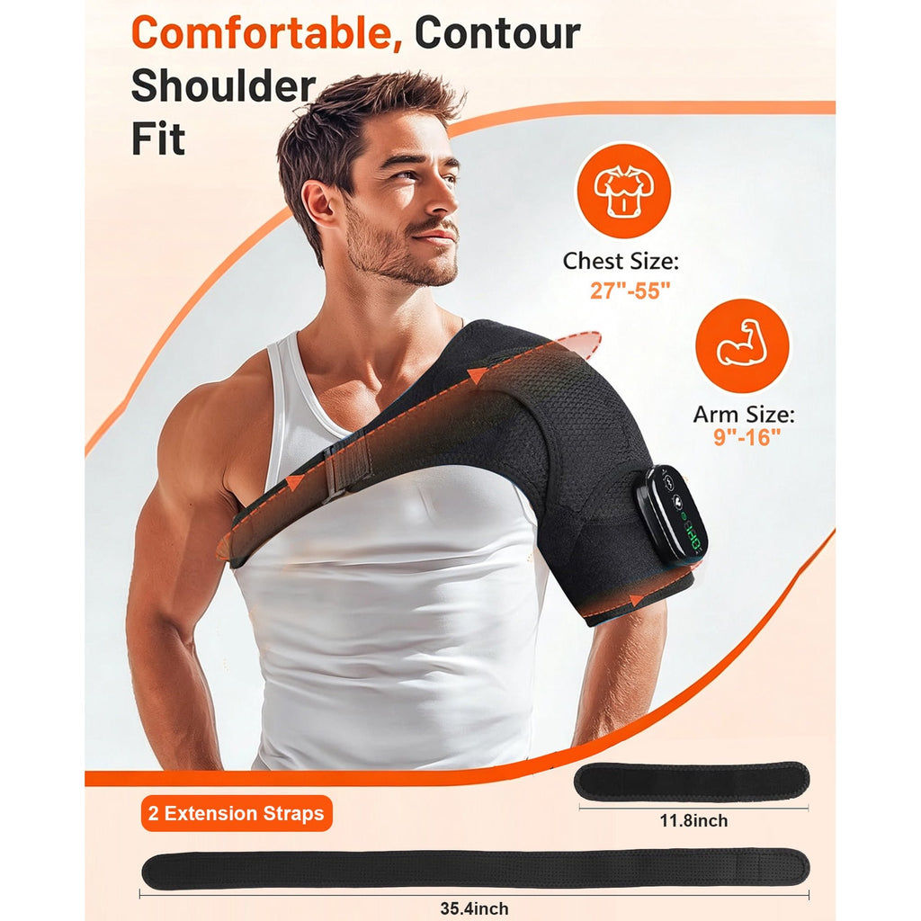 Morfone Cordless Red Light Shoulder Wrap with 3 Heat & 3 Vibration, Shoulder Massager Heating Pad, 660nm Red & 850nm near-Infrared Light,Black