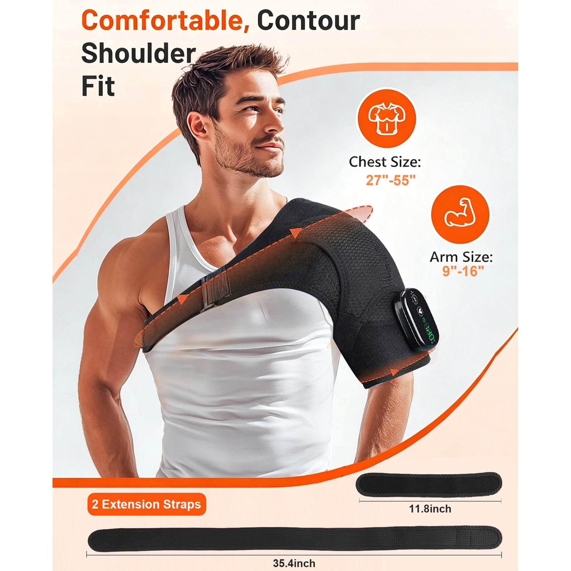 Morfone Cordless Red Light Shoulder Wrap with 3 Heat & 3 Vibration, Shoulder Massager Heating Pad, 660nm Red & 850nm near-Infrared Light,Black