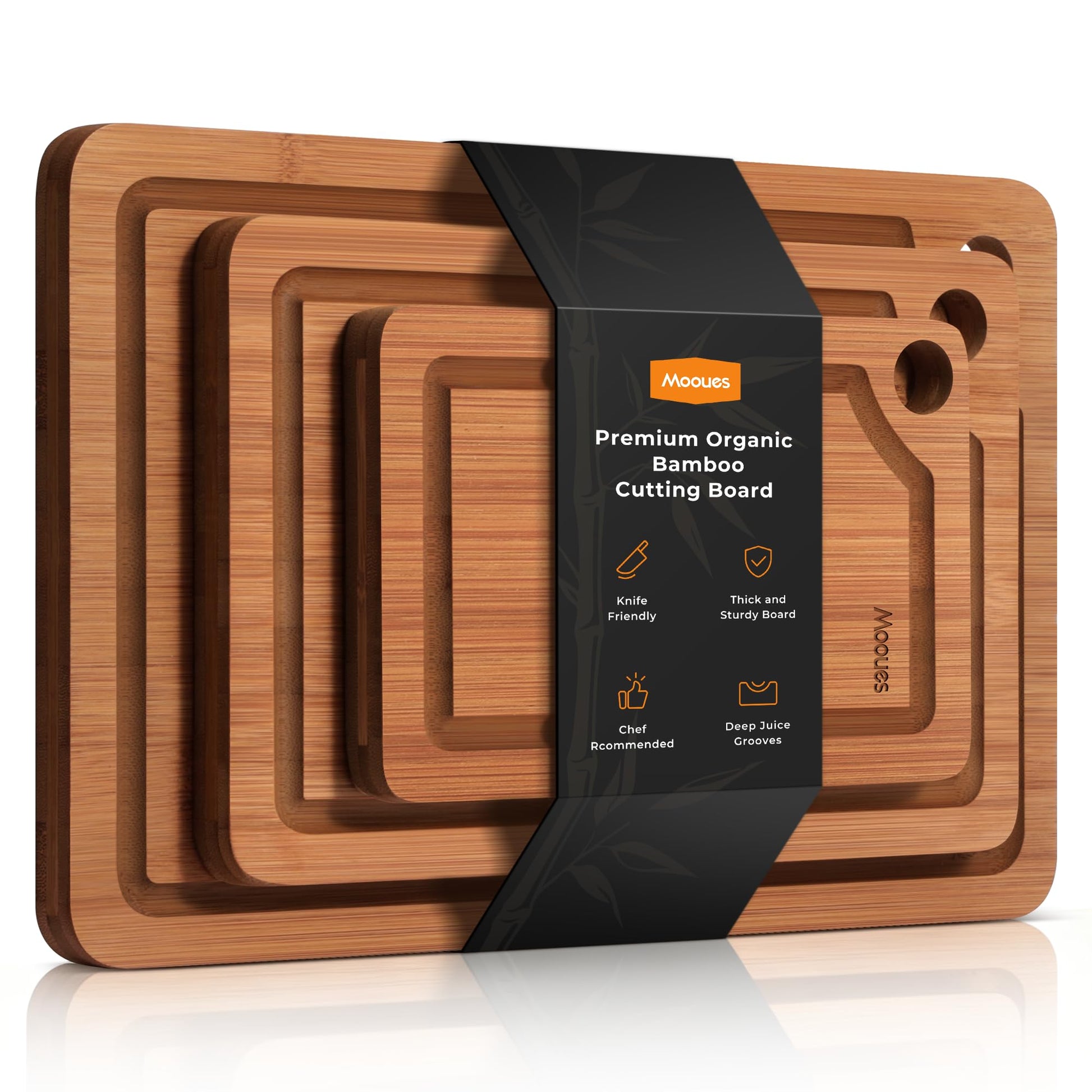Mooues Kitchen Bamboo Cutting Board Set of Three, Scratch-Resistant Wooden Cutting Board with Groove. Ideal for cutting meat,vegetables,fruit,etc