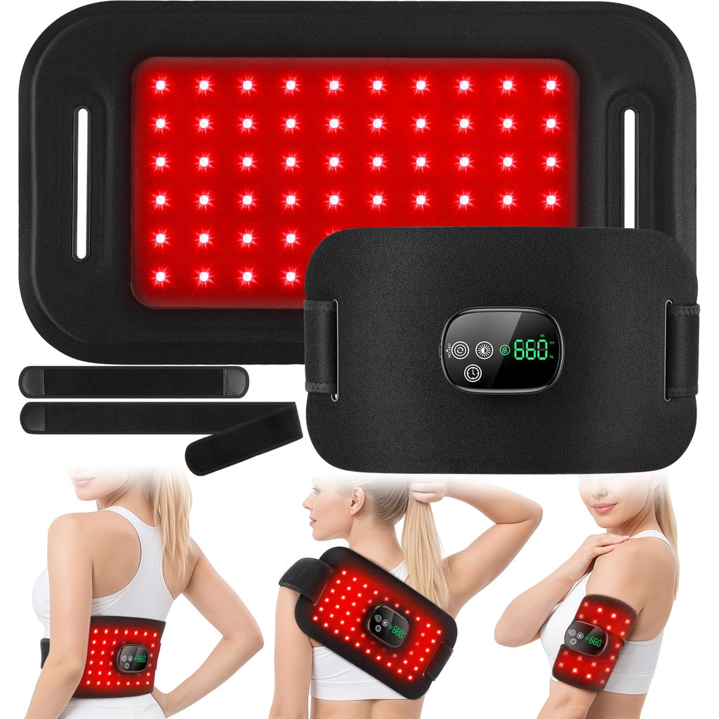 Morfone Cordless Red Light Therapy Belt with Heat, 660nm 850nm LED Infrared Light Therapy, 3 Brightness Levels, Pulse Mode, Rechargeable for Back Waist Shoulder Knee
