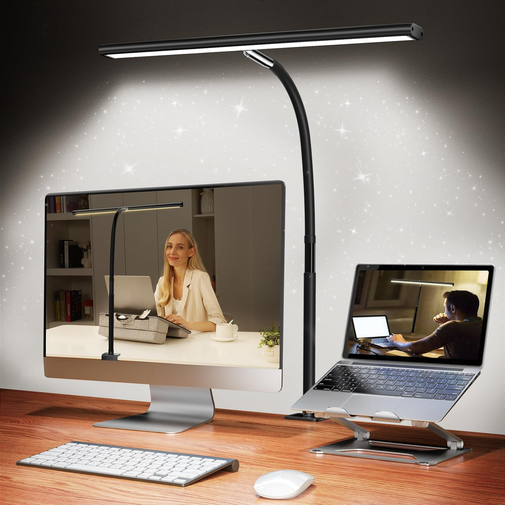 Beichen 17 Inch 100LED LED Desk Lamp with Clamp 2700K-6500K Stepless Dimming 360° Gooseneck Flicker-Free Task Light for Home Office Study Workbench