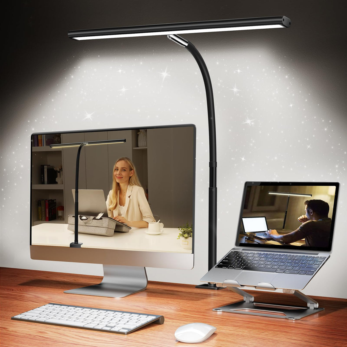 Beichen 17 Inch 100LED LED Desk Lamp with Clamp 2700K-6500K Stepless Dimming 360° Gooseneck Flicker-Free Task Light for Home Office Study Workbench