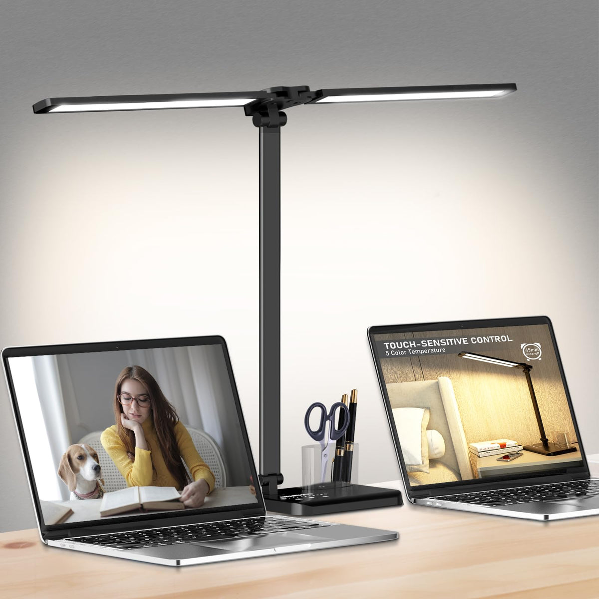 Beichen Dimmable LED Desk Lamp, 50 Lighting Modes with USB Port, Dual Swing Arm Architect Table Light for Home, Office, Dorm, Piano