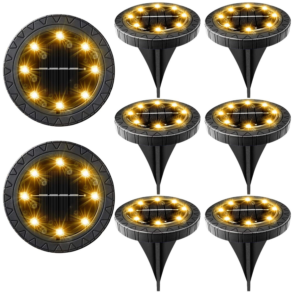 Beichen Solar Powered LED Disk Lights, 8 Pack IP68 Waterproof Non-Slip Wear-Resistant Pathway Lights, Warm White for Outdoor Garden & Walkway