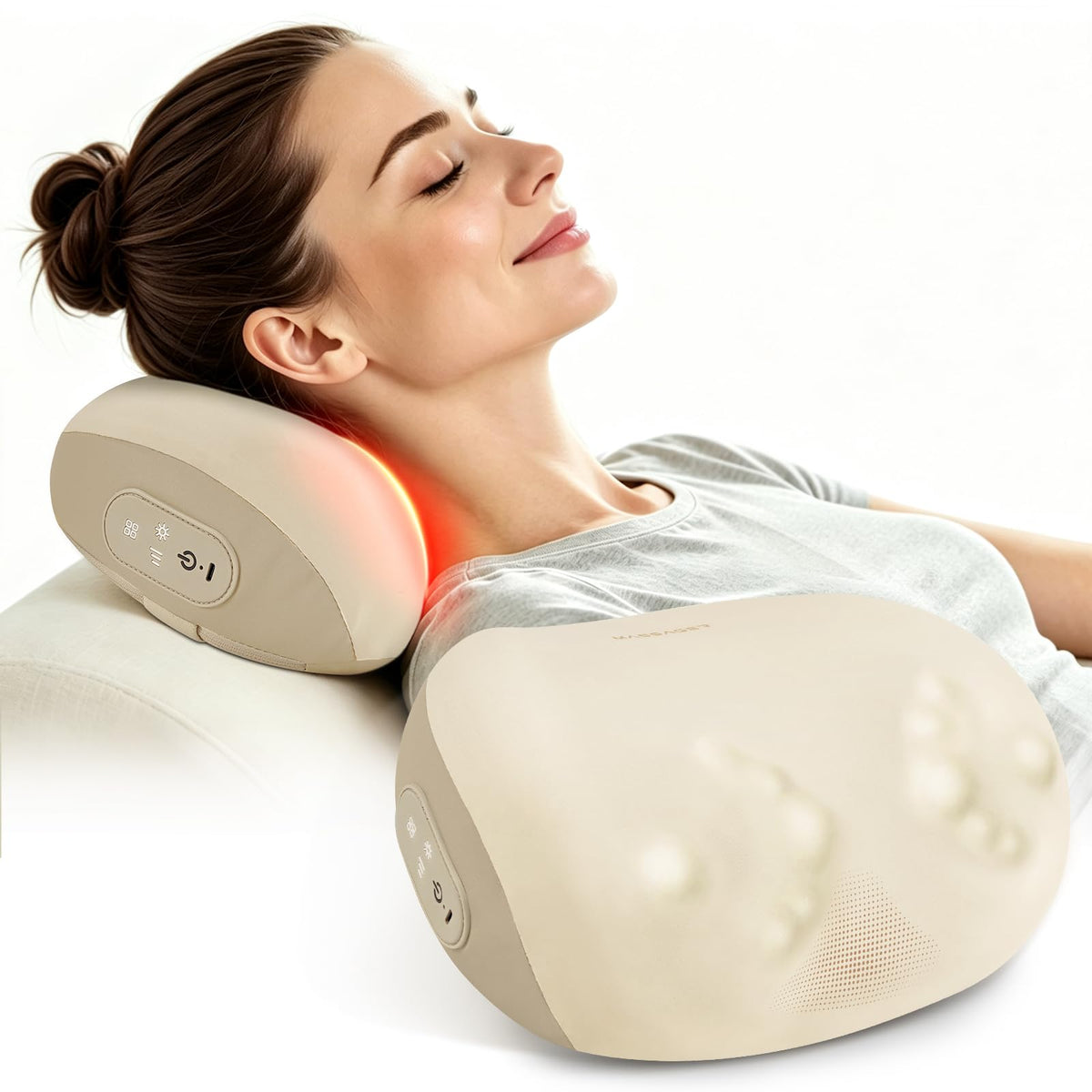 Morfone Heated Neck Massager with Heat, 3D Rolling Shiatsu Shoulder and Neck Massager Pillow for Neck Tension Relief, Back Massage at Home or Office