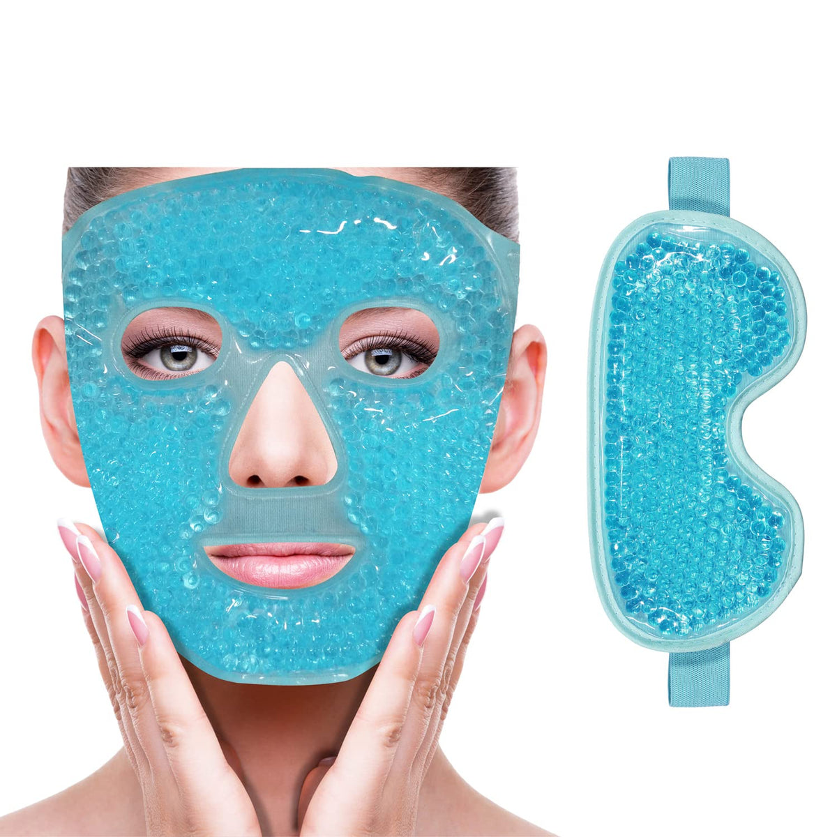Morfone Cooling Face Mask with Hot Cold Compress, Reusable Ice Pack Eye Mask for Dark Circles, Facial Puffiness, Headache Relief and Post Cosmetic Skin Care