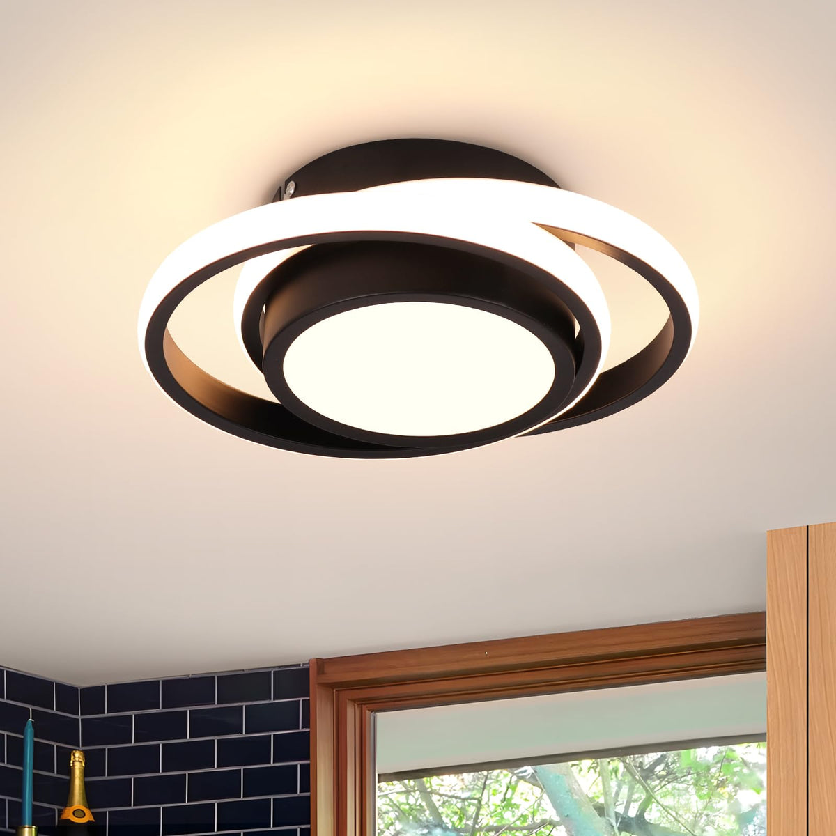 Beichen Small Modern LED Ceiling Light, 2-Ring Creative Design, 3000K Warm White Indoor Ceiling Lamp for Hallway, Living Room, Bedroom, Kitchen&Office