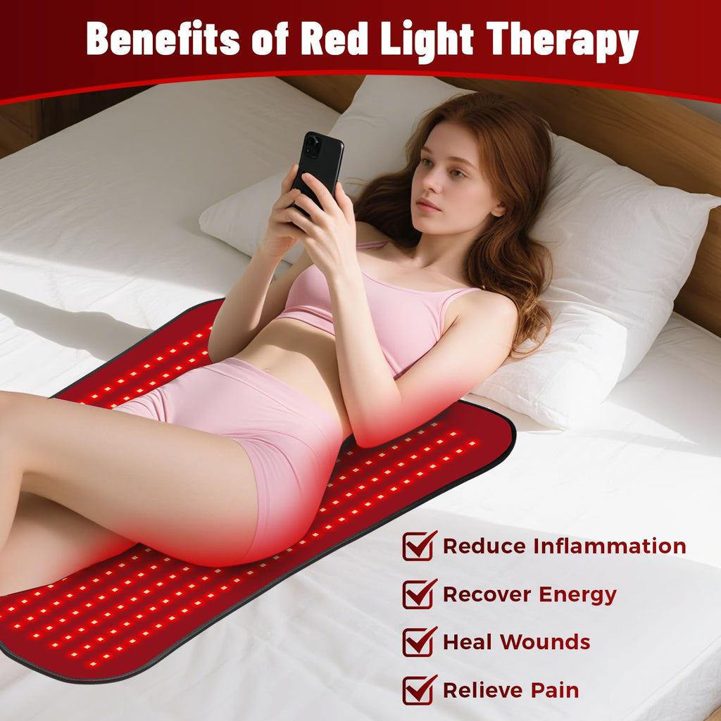 Morfone 31x14in 660nm+850nm Near Infrared Red Light Therapy Pad  210 LED High PowerTherapy Mat