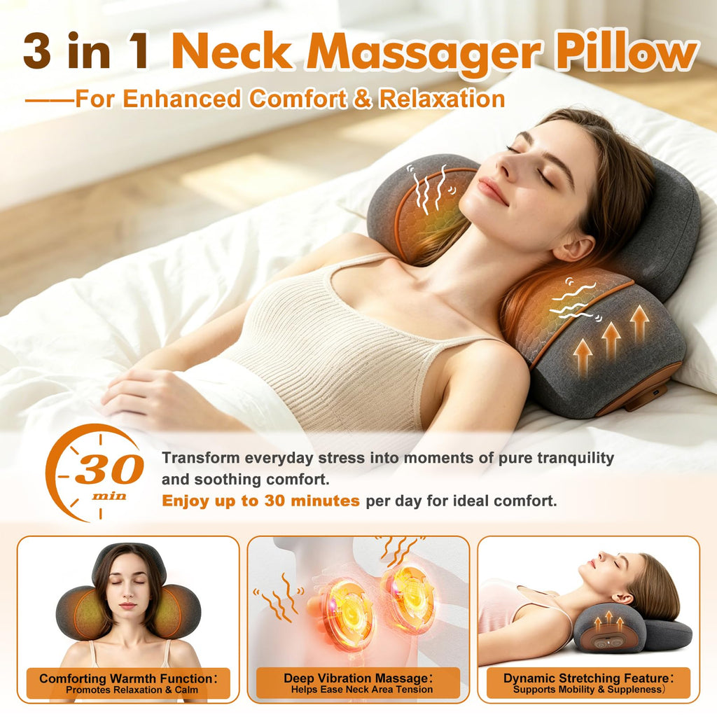 Morfone 3-in-1 with Heat Vibration & Air Pressure Neck Massage Pillow Cervical Support Therapy Pillow