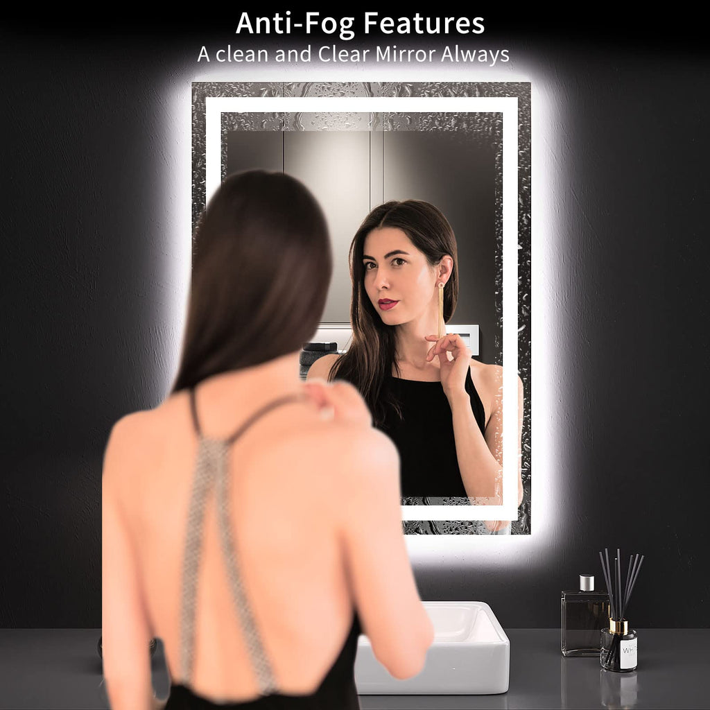 Beichen 24x32 Inch LED Bathroom Mirror, 3 Color Dimmable Lights, Anti-Fog Backlit&Front Lit, Memory Function, Tempered Glass for Bathroom