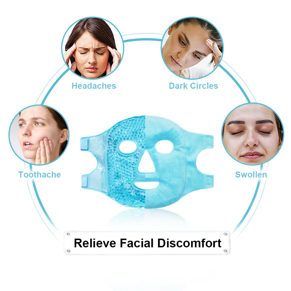 Morfone Hot Cold Face Mask, Reusable Ice Eye Mask with Cooling Gel Compress for Dark Circles, Puffiness, Headache Relief and Skincare at Home