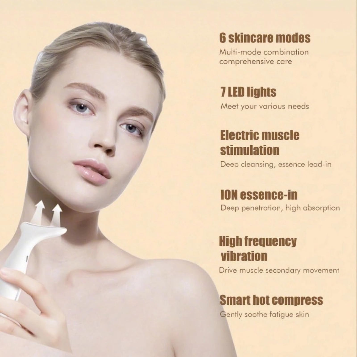 Morfone EMS 7-Color LED Face & Neck Massager with Vibration & Heat Facial Sculpting Wand