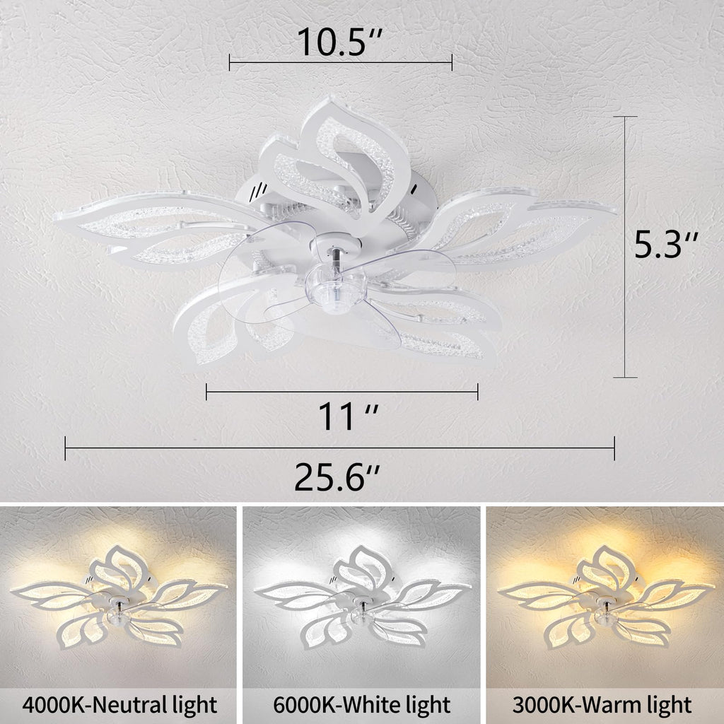 Beichen 25 Inch Geometric Ceiling Fan with Light, 3-Color Dimmable, 6 Speeds, Low Profile Flush Mount, Remote Control for Bedroom&Kitchen