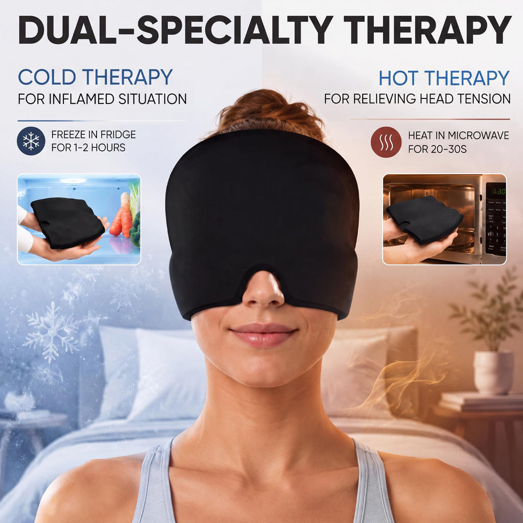 Morfone Migraine Relief Cap, Reusable Ice Pack Head Wrap with Odorless Gel for Headache Relief, Stress Relaxation, Puffy Eyes and Cold Therapy Use