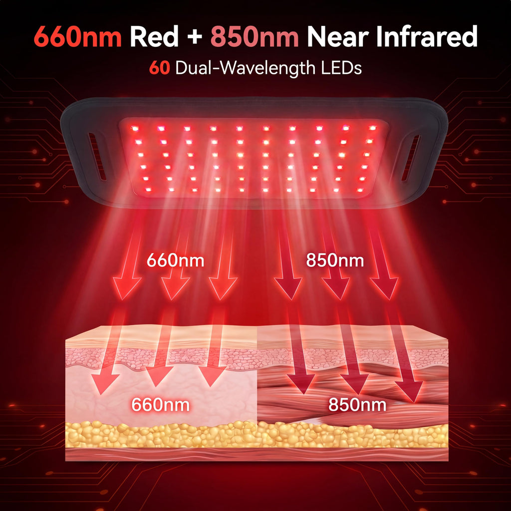 Morfone Cordless Red Light Therapy Belt with Heat, 660nm 850nm LED Infrared Light Therapy, 3 Brightness Levels, Pulse Mode, Rechargeable for Back Waist Shoulder Knee