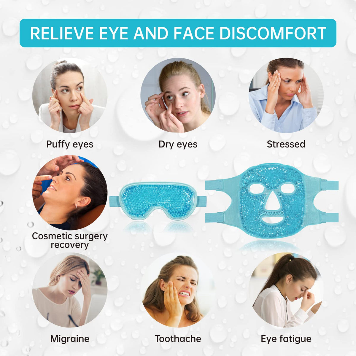 Morfone Cooling Face Mask with Hot Cold Compress, Reusable Ice Pack Eye Mask for Dark Circles, Facial Puffiness, Headache Relief and Post Cosmetic Skin Care