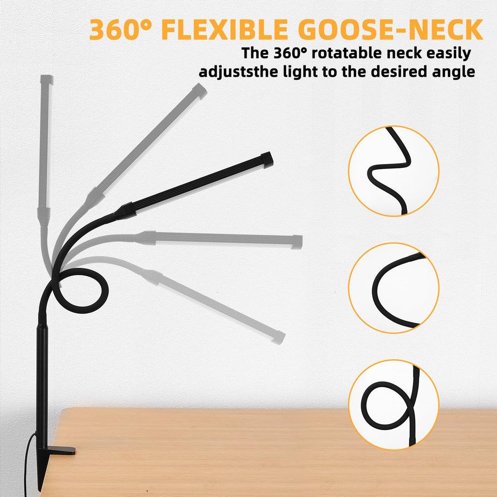 Beichen 3 Modes 10 Brightness Levels Flexible Gooseneck LED Desk Lamp with Clamp, Clip-On Light for Home Office, Black