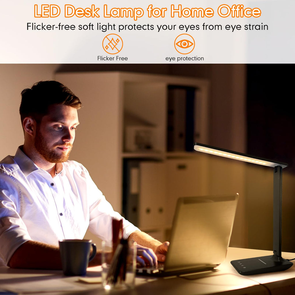 Beichen 15W Wireless Charger LED Desk Lamp, 5 Lighting Modes Dimmable Table Light with USB Port, Touch Control, Foldable for Home, Office & Bedroom