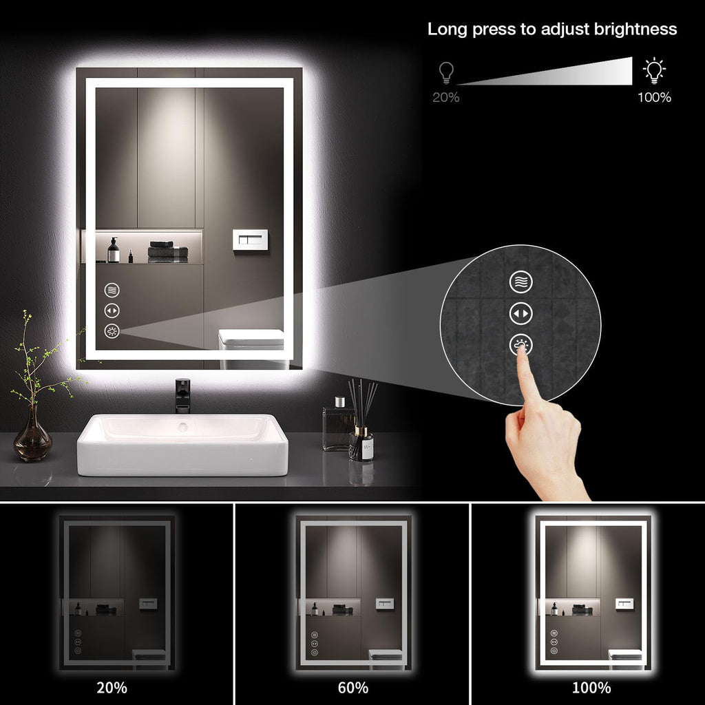 Beichen 24x32 Inch LED Bathroom Mirror, 3 Color Dimmable Lights, Anti-Fog Backlit&Front Lit, Memory Function, Tempered Glass for Bathroom