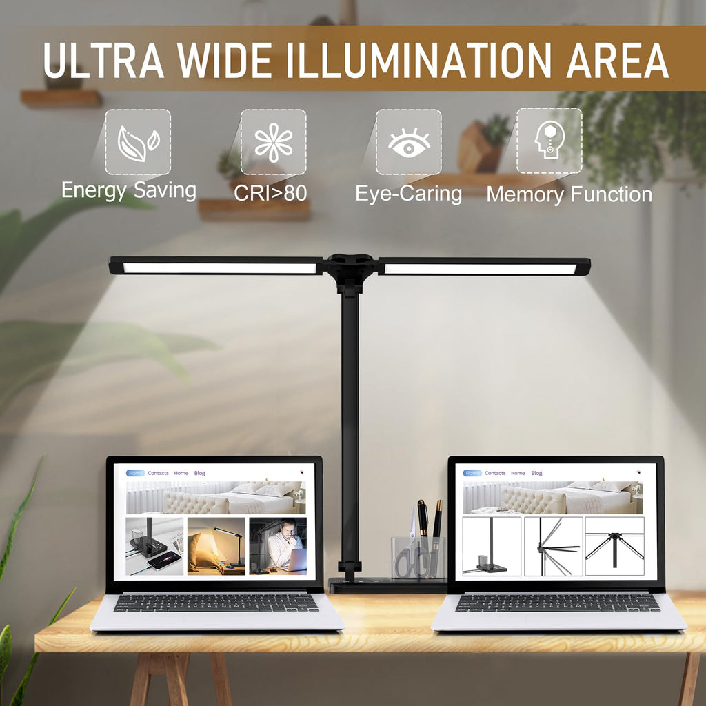 Beichen Dimmable LED Desk Lamp, 50 Lighting Modes with USB Port, Dual Swing Arm Architect Table Light for Home, Office, Dorm, Piano