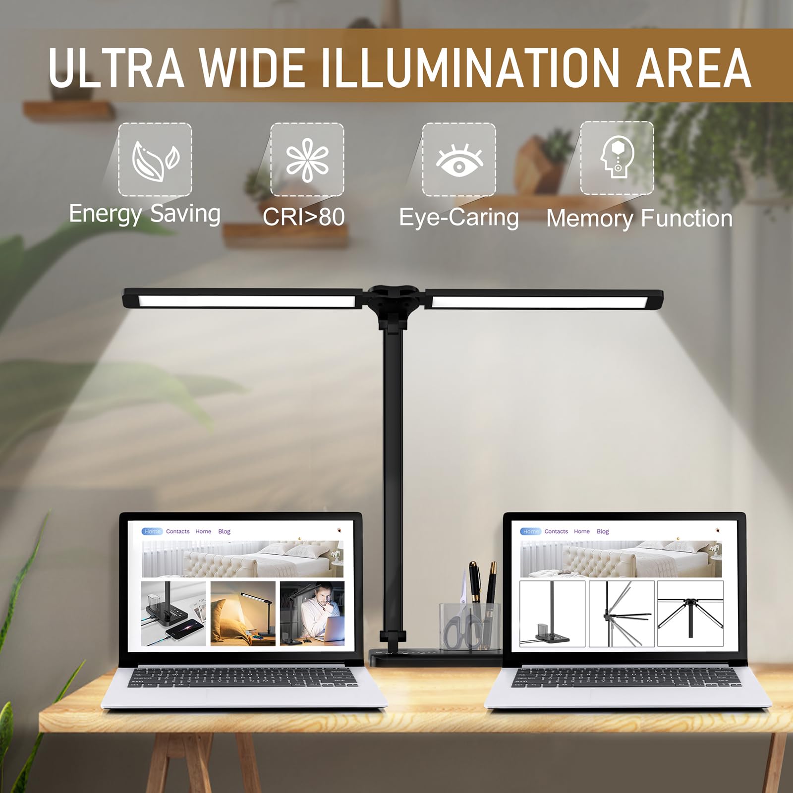 Beichen Dimmable LED Desk Lamp, 50 Lighting Modes with USB Port, Dual Swing Arm Architect Table Light for Home, Office, Dorm, Piano
