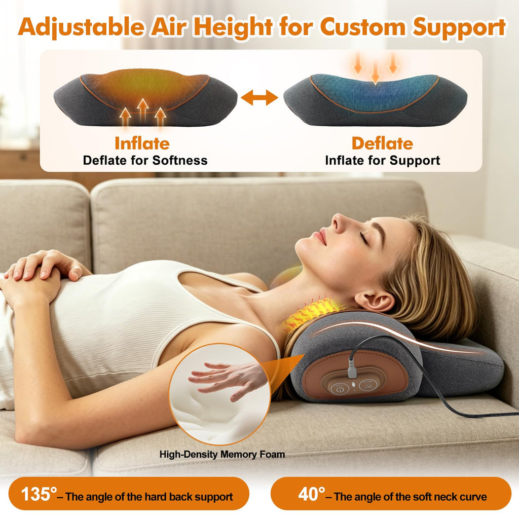 Morfone 3-in-1 with Heat Vibration & Air Pressure Neck Massage Pillow Cervical Support Therapy Pillow