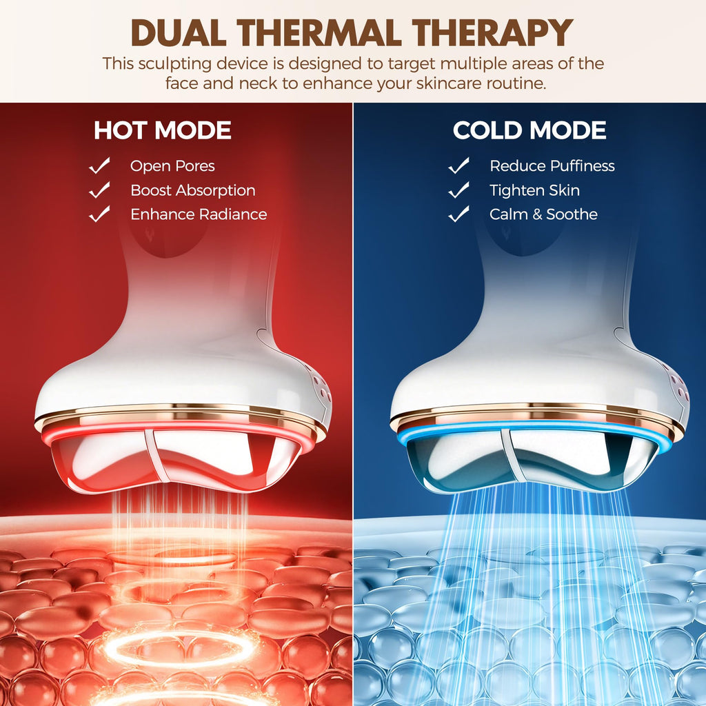 Morfone Cold and Heated Electric microcurrent facial device,  , 7-in-1 led facial Puffiness，Face and Neck  Sculpting Massager, for Lifting, Contouring, and Firming