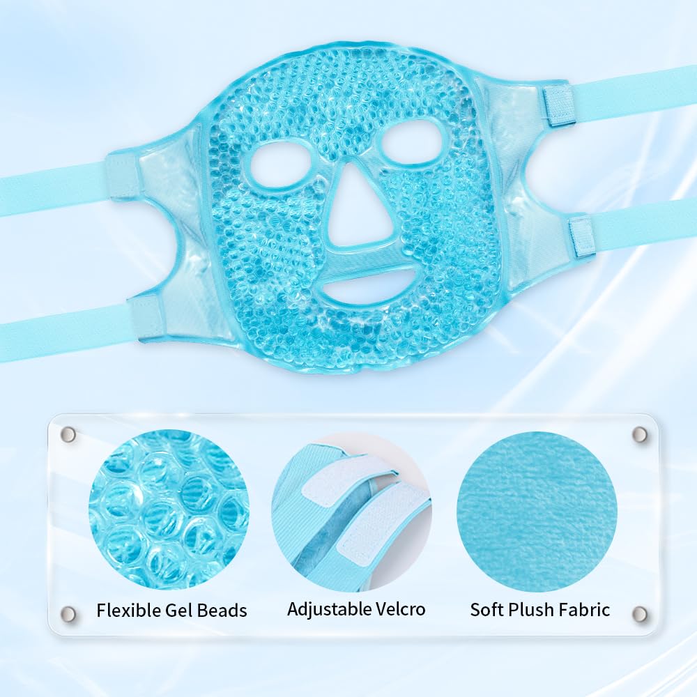 Morfone Hot Cold Face Mask, Reusable Ice Eye Mask with Cooling Gel Compress for Dark Circles, Puffiness, Headache Relief and Skincare at Home