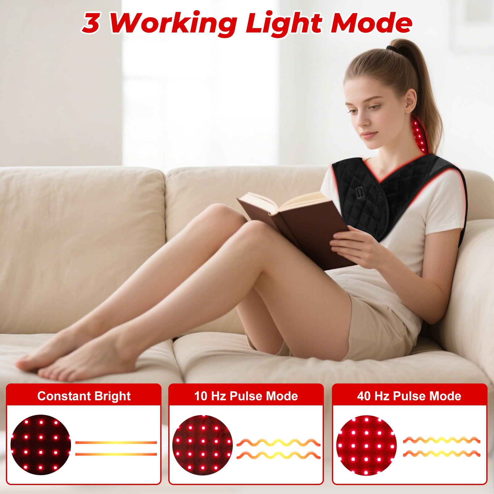 Morfone 3 in 1 Dual-Wavelength Wearable Neck Shoulder and Back Relief Red Light Therapy Device