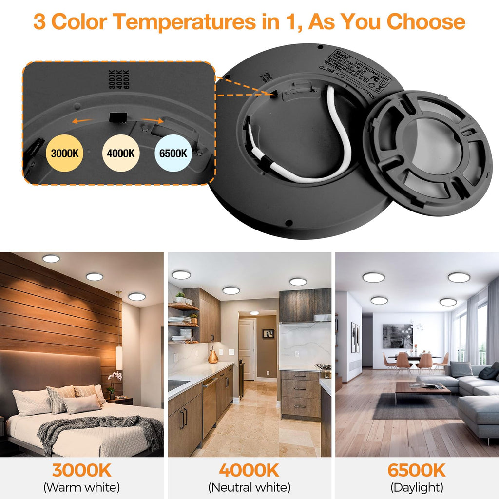 Beichen 9 Inch Round LED Flush Mount Ceiling Light 3000K-4000K-6500K Color Temperature Adjustable Ceiling Lamp for Bathroom Bedroom Laundry Room