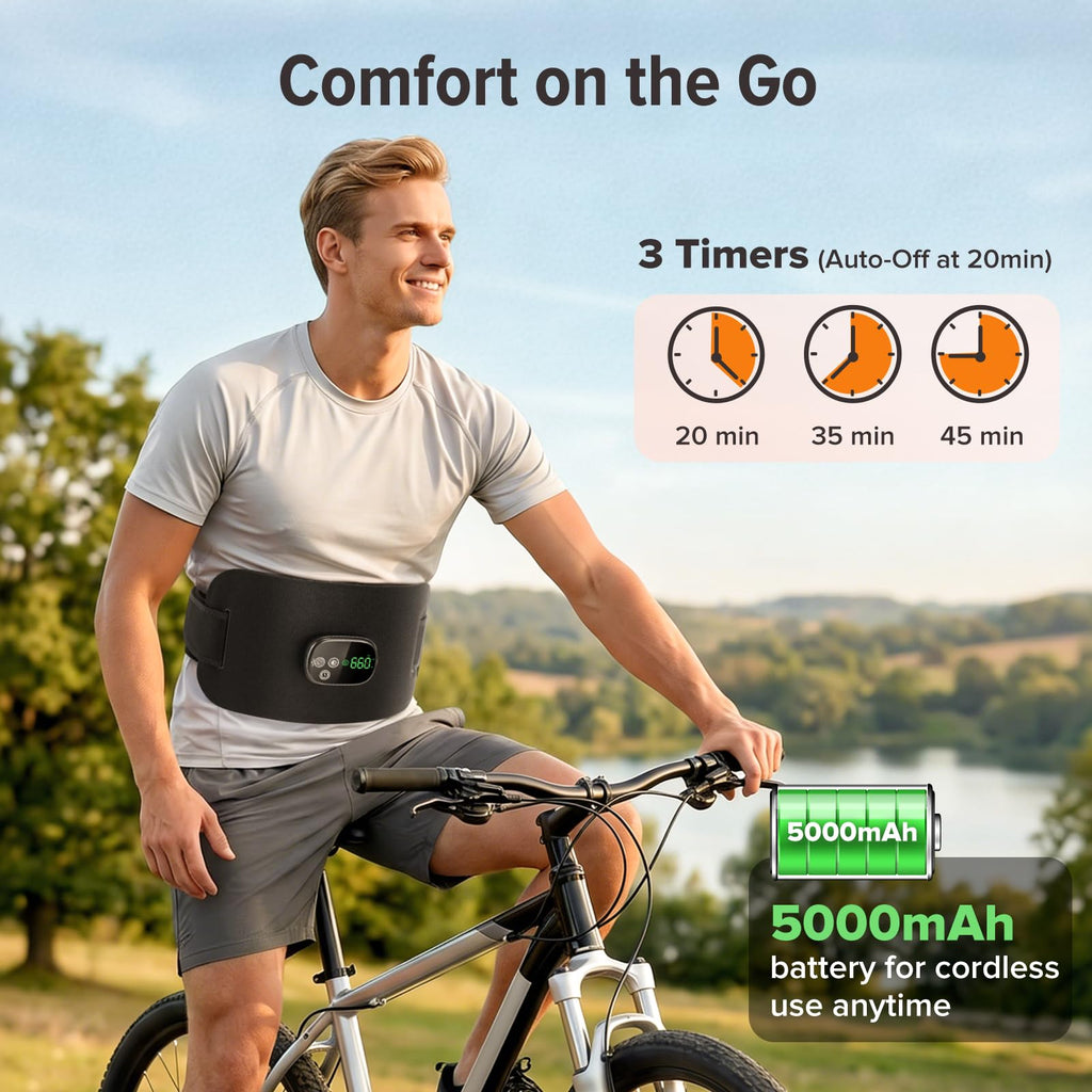 Morfone Cordless Red Light Therapy Belt with Heat, 660nm 850nm LED Infrared Light Therapy, 3 Brightness Levels, Pulse Mode, Rechargeable for Back Waist Shoulder Knee