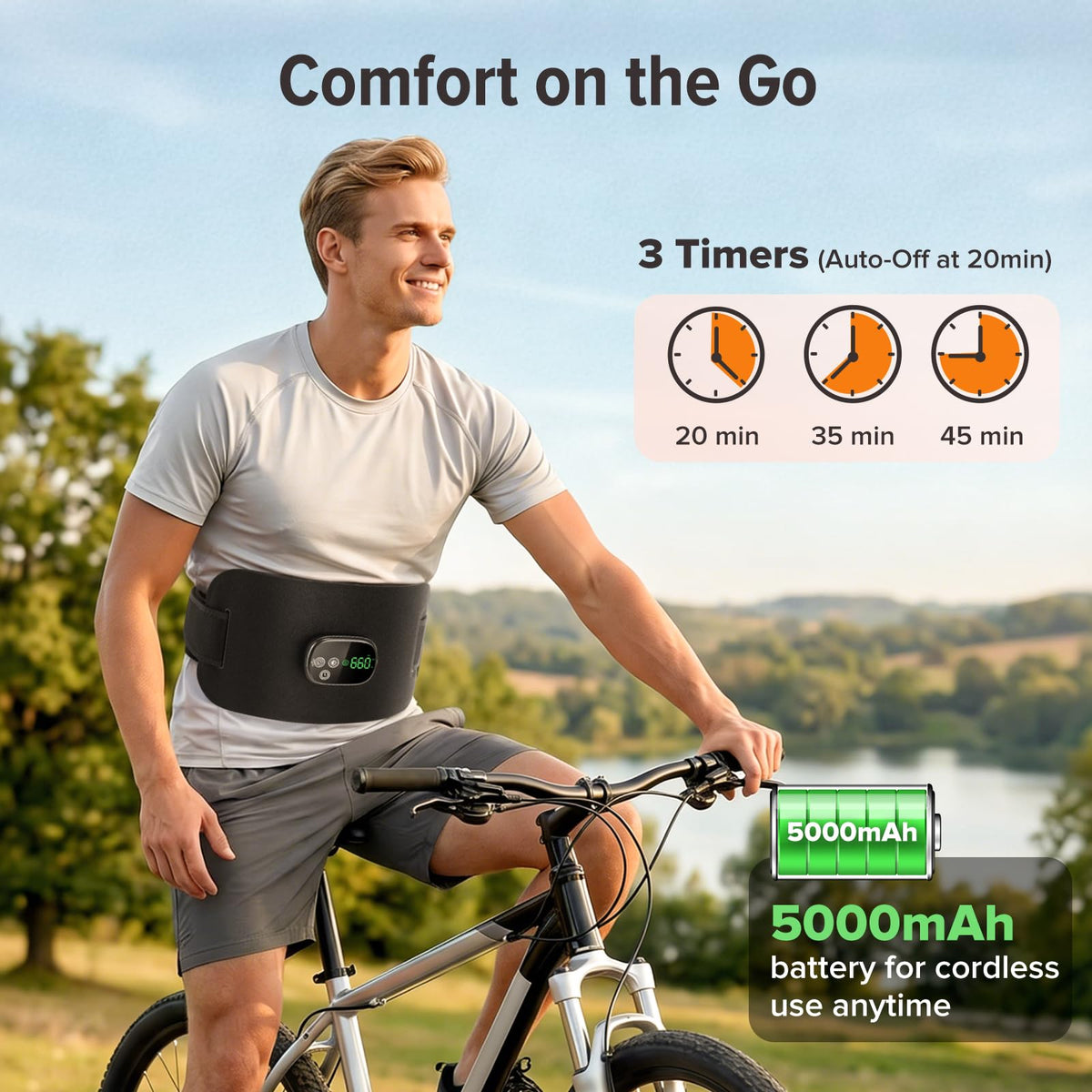 Morfone Cordless Red Light Therapy Belt with Heat, 660nm 850nm LED Infrared Light Therapy, 3 Brightness Levels, Pulse Mode, Rechargeable for Back Waist Shoulder Knee